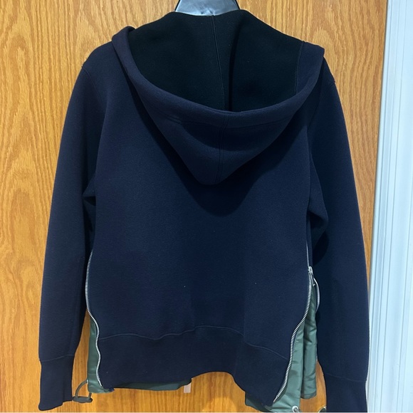 SACAI Navy & Khaki Sponge Sweat MA-1 Hoodie - Picture 8 of 8